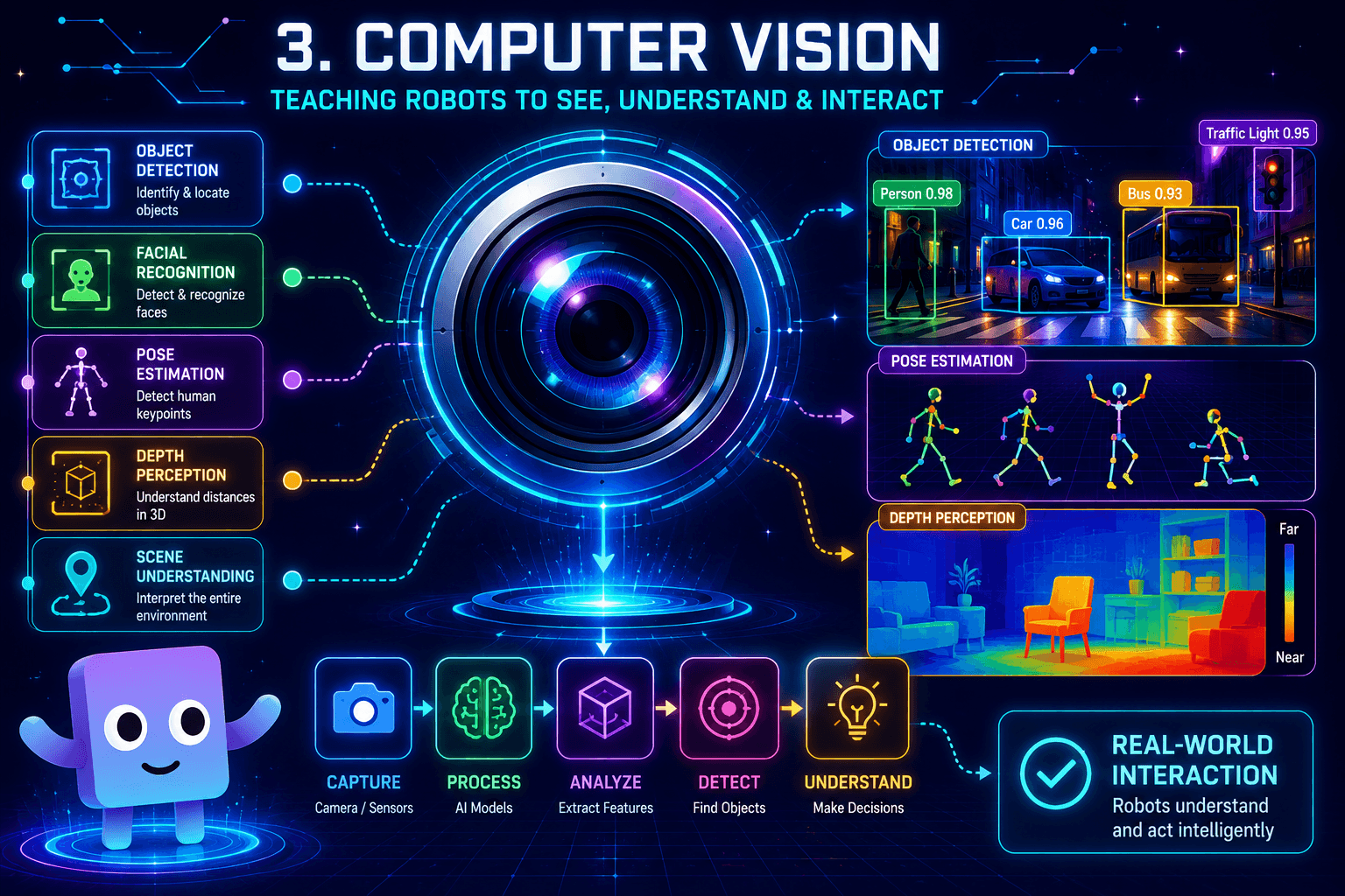 Computer vision learning diagram with detection and recognition examples